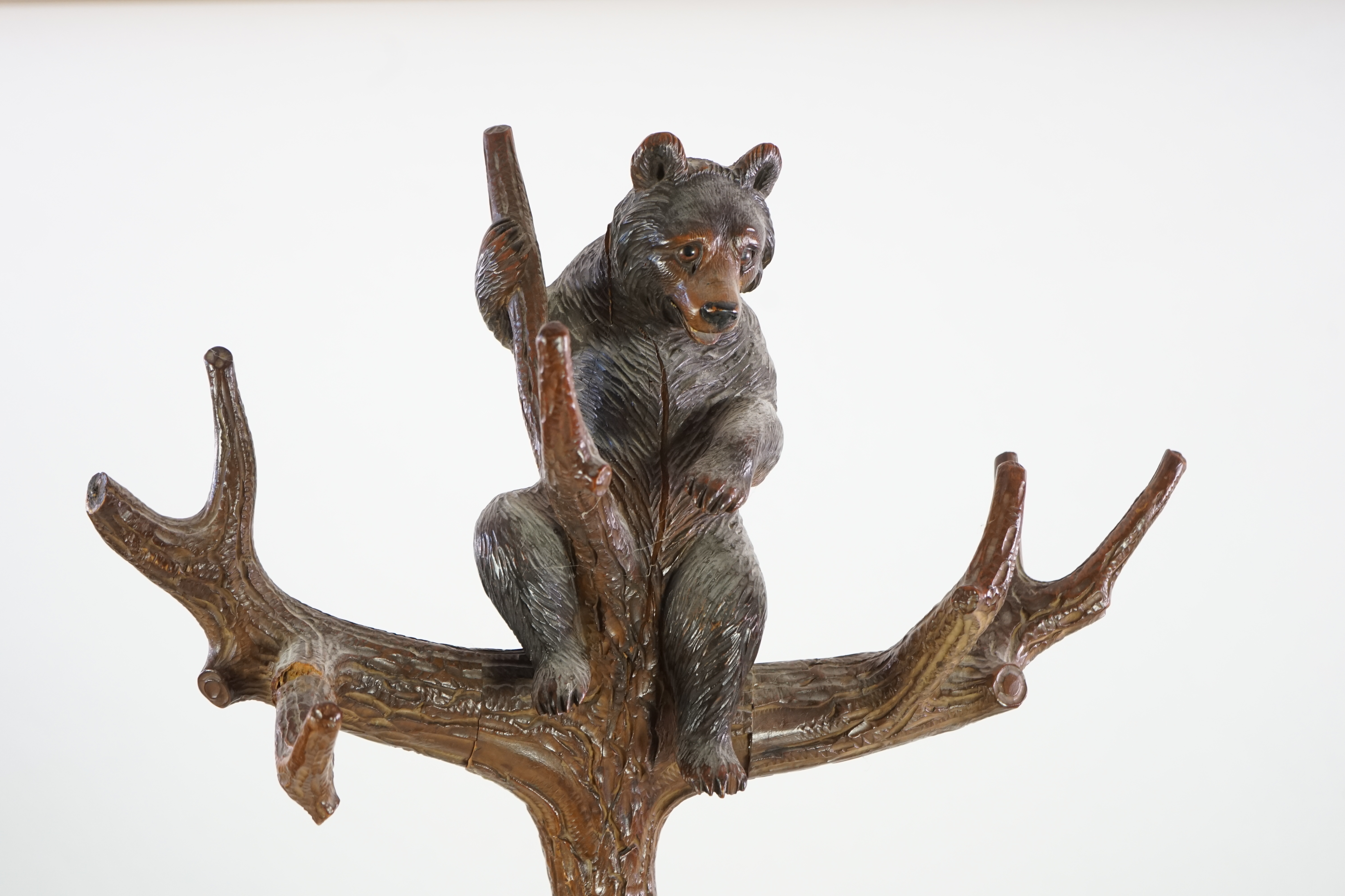 A 19th century Black Forest carved wood bear and cub hall stand